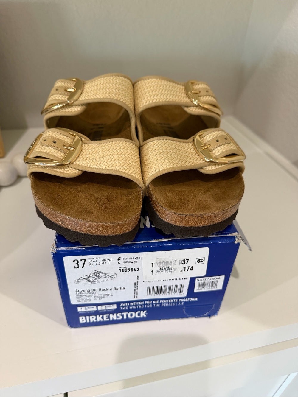 Birkenstock Arizona Big Buckle Raffia Sandal size 6